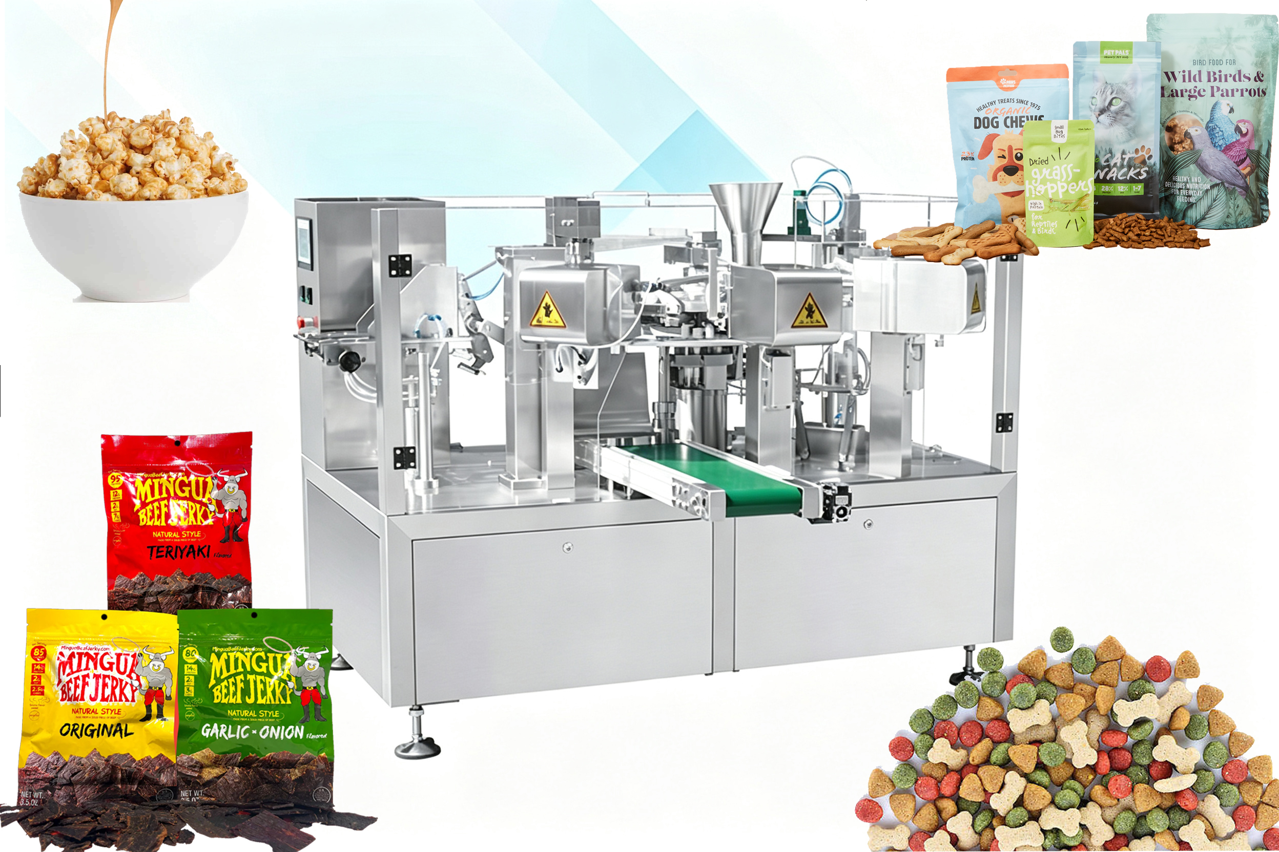 Powder/Liquid/Powder Rotary Multi-Function Doypack Machine