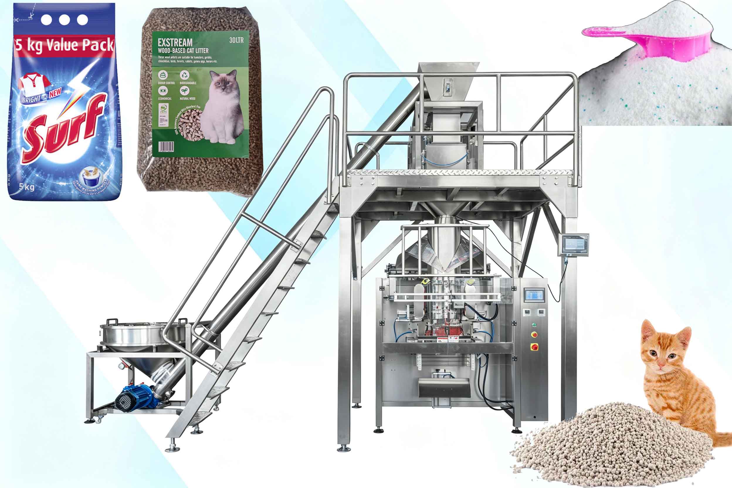 LKV-1050AS 1kg-20kg Granules/Detergent Powder Packaging Machine With Auger Elevator