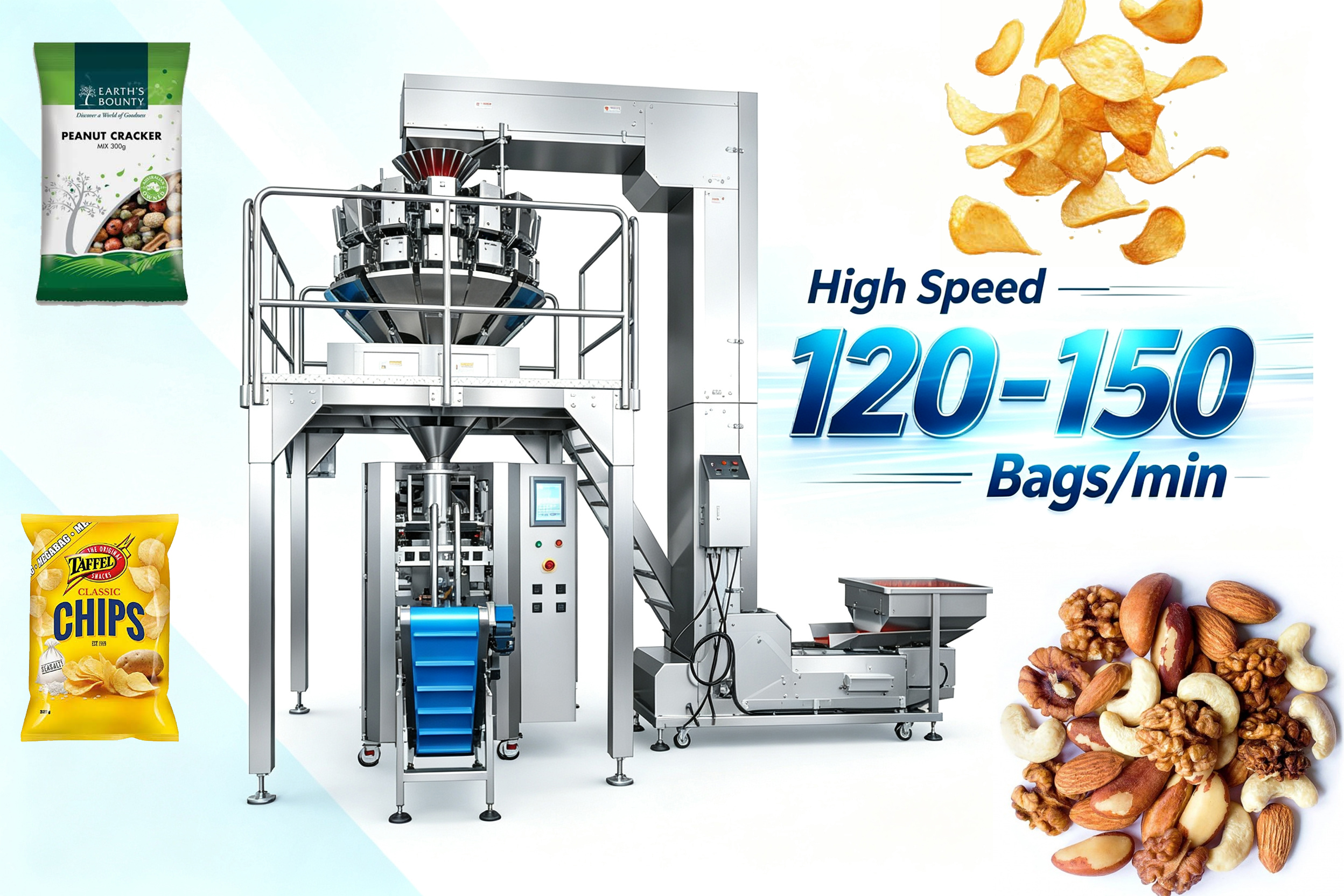 150 Bags/min Continuous High Speed Granules VFFS Packaging Machine